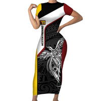 Personalised PNG Western Province Family Matching Short Sleeve Bodycon Dress and Hawaiian Shirt Bird of Paradise Tattoo Flag Motif LT9 Mom's Dress Red - Polynesian Pride