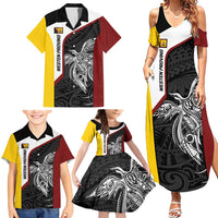 Personalised PNG Western Province Family Matching Summer Maxi Dress and Hawaiian Shirt Bird of Paradise Tattoo Flag Motif - Polynesian Pride