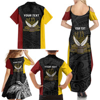 Personalised PNG Western Province Family Matching Summer Maxi Dress and Hawaiian Shirt Bird of Paradise Tattoo Flag Motif - Polynesian Pride