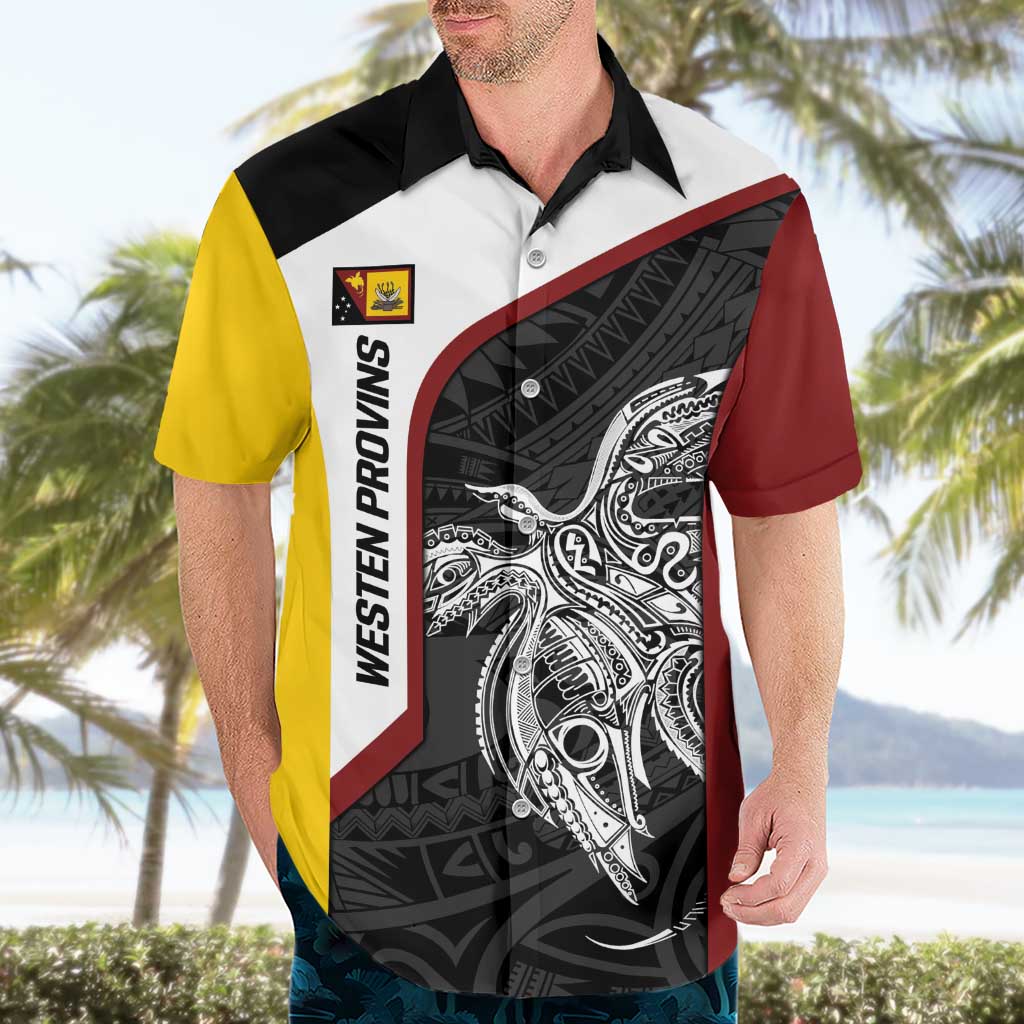 Personalised PNG Western Province Hawaiian Shirt Bird of Paradise Tattoo Flag Motif - Polynesian Pride