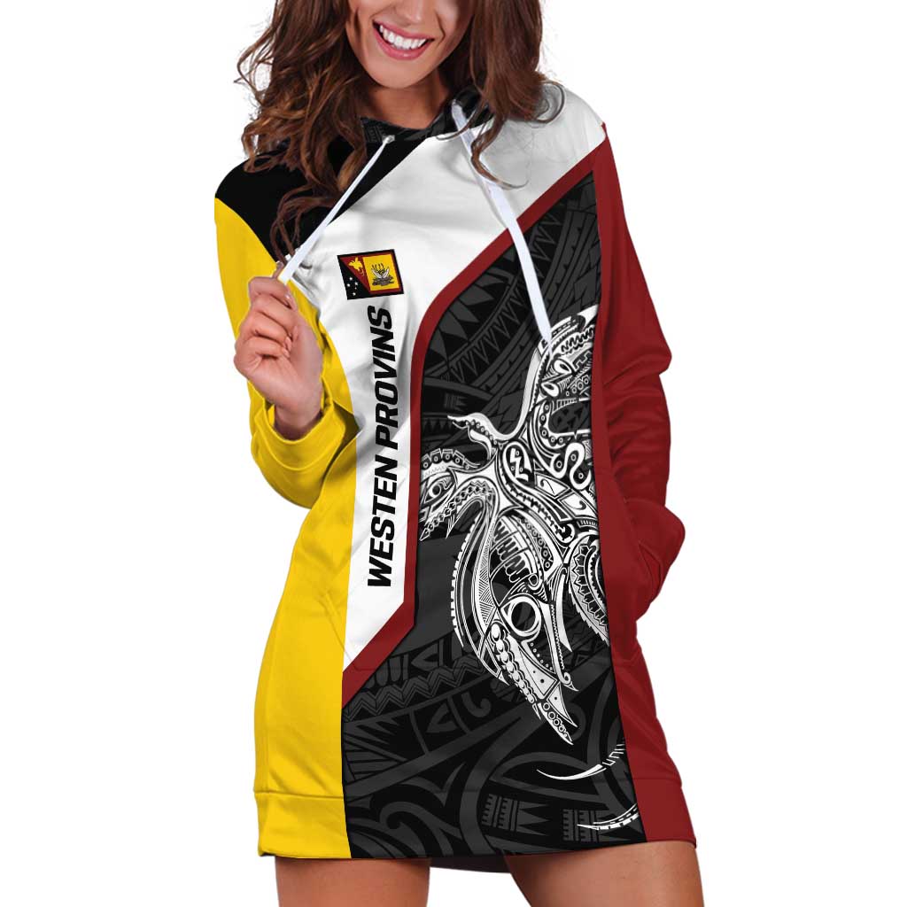 Personalised PNG Western Province Hoodie Dress Bird of Paradise Tattoo Flag Motif - Polynesian Pride