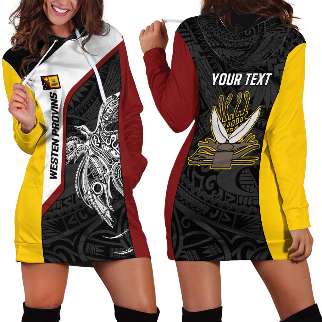 Personalised PNG Western Province Hoodie Dress Bird of Paradise Tattoo Flag Motif - Polynesian Pride