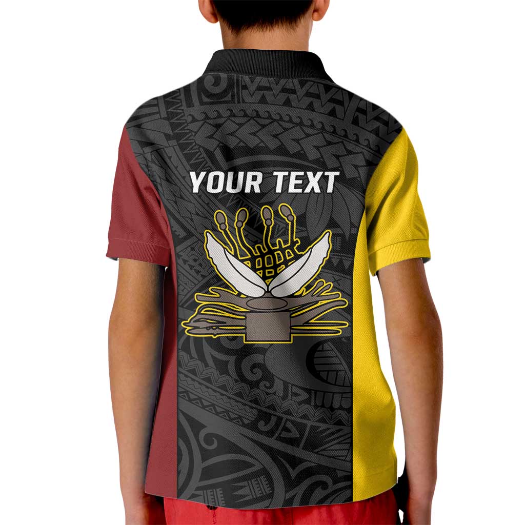 Personalised PNG Western Province Kid Polo Shirt Bird of Paradise Tattoo Flag Motif - Polynesian Pride