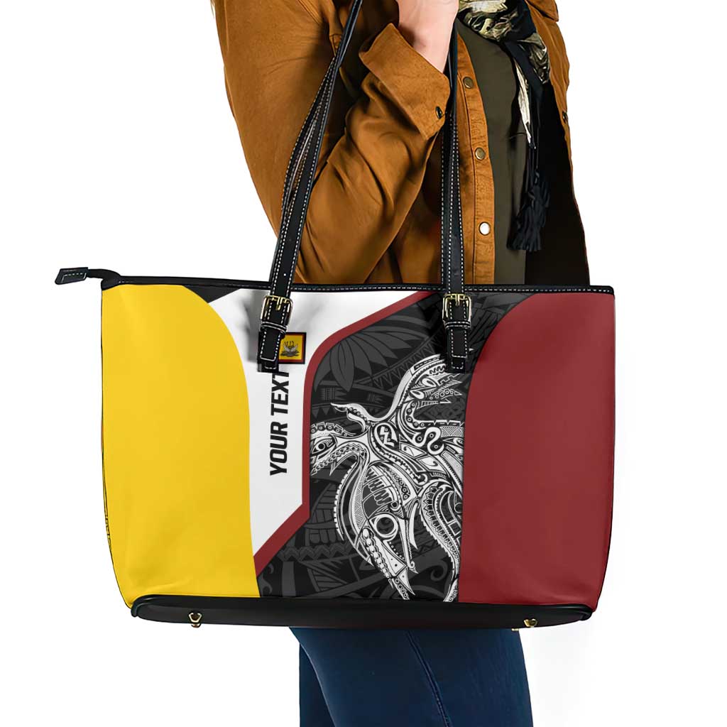 Personalised PNG Western Province Leather Tote Bag Bird of Paradise Tattoo Flag Motif LT9 - Polynesian Pride