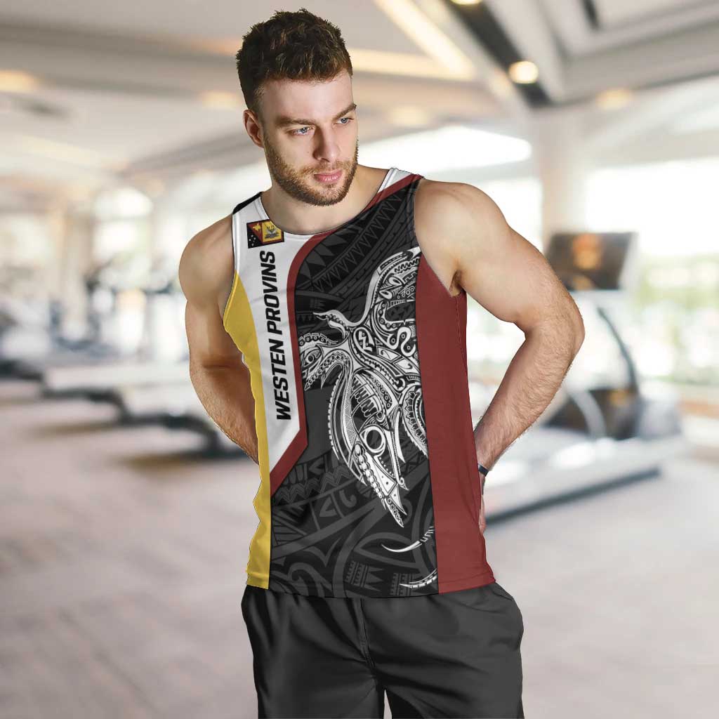 Personalised PNG Western Province Men Tank Top Bird of Paradise Tattoo Flag Motif LT9 Red - Polynesian Pride