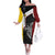 Personalised PNG Western Province Off The Shoulder Long Sleeve Dress Bird of Paradise Tattoo Flag Motif - Polynesian Pride