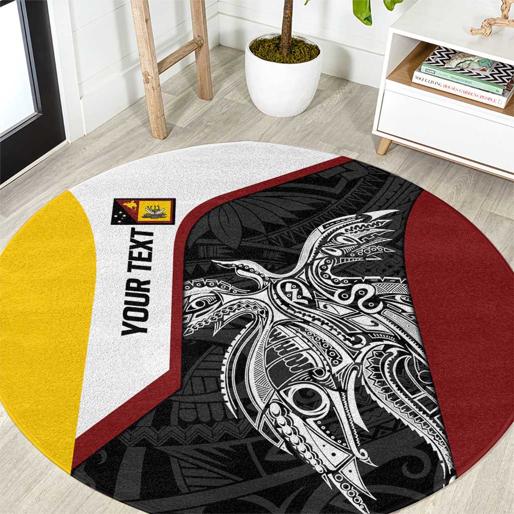 Personalised PNG Western Province Round Carpet Bird of Paradise Tattoo Flag Motif - Polynesian Pride