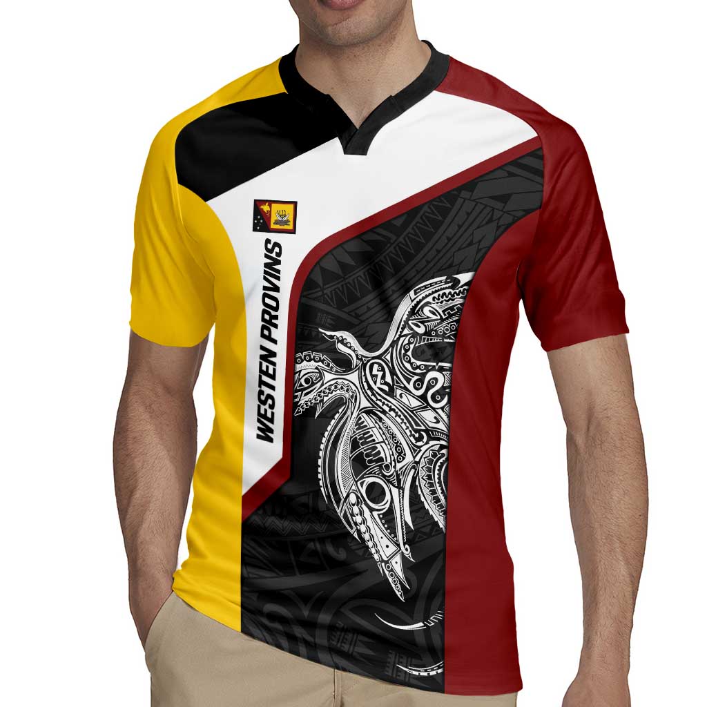 Personalised PNG Western Province Rugby Jersey Bird of Paradise Tattoo Flag Motif - Polynesian Pride