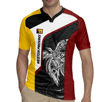 Personalised PNG Western Province Rugby Jersey Bird of Paradise Tattoo Flag Motif - Polynesian Pride