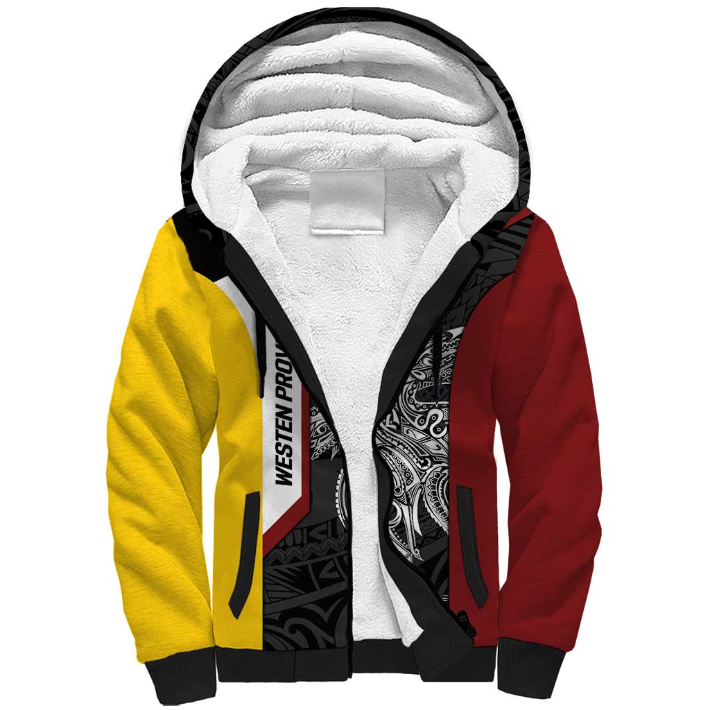 Personalised PNG Western Province Sherpa Hoodie Bird of Paradise Tattoo Flag Motif - Polynesian Pride