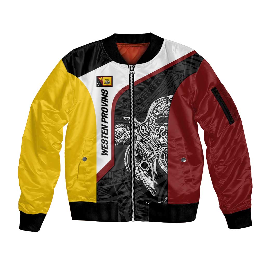 Personalised PNG Western Province Sleeve Zip Bomber Jacket Bird of Paradise Tattoo Flag Motif LT9 Unisex Red - Polynesian Pride