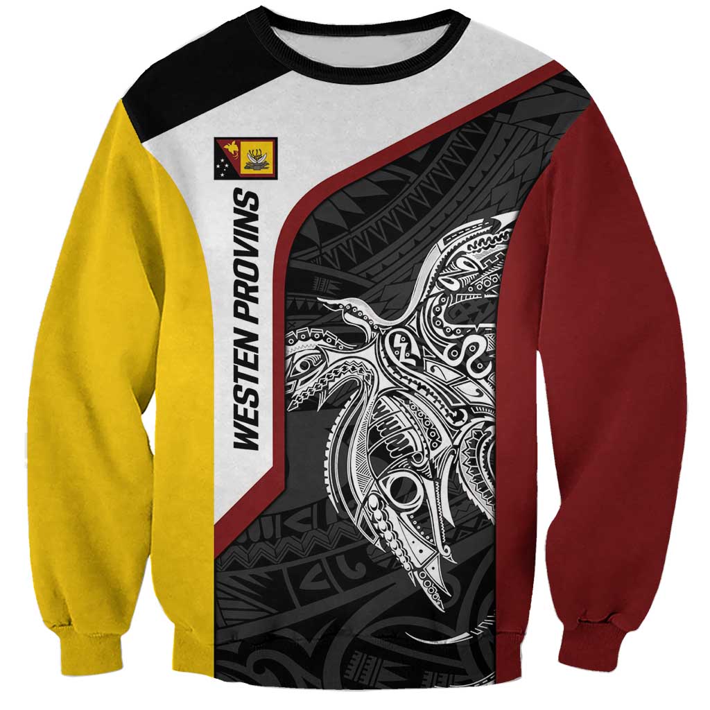 Personalised PNG Western Province Sweatshirt Bird of Paradise Tattoo Flag Motif - Polynesian Pride