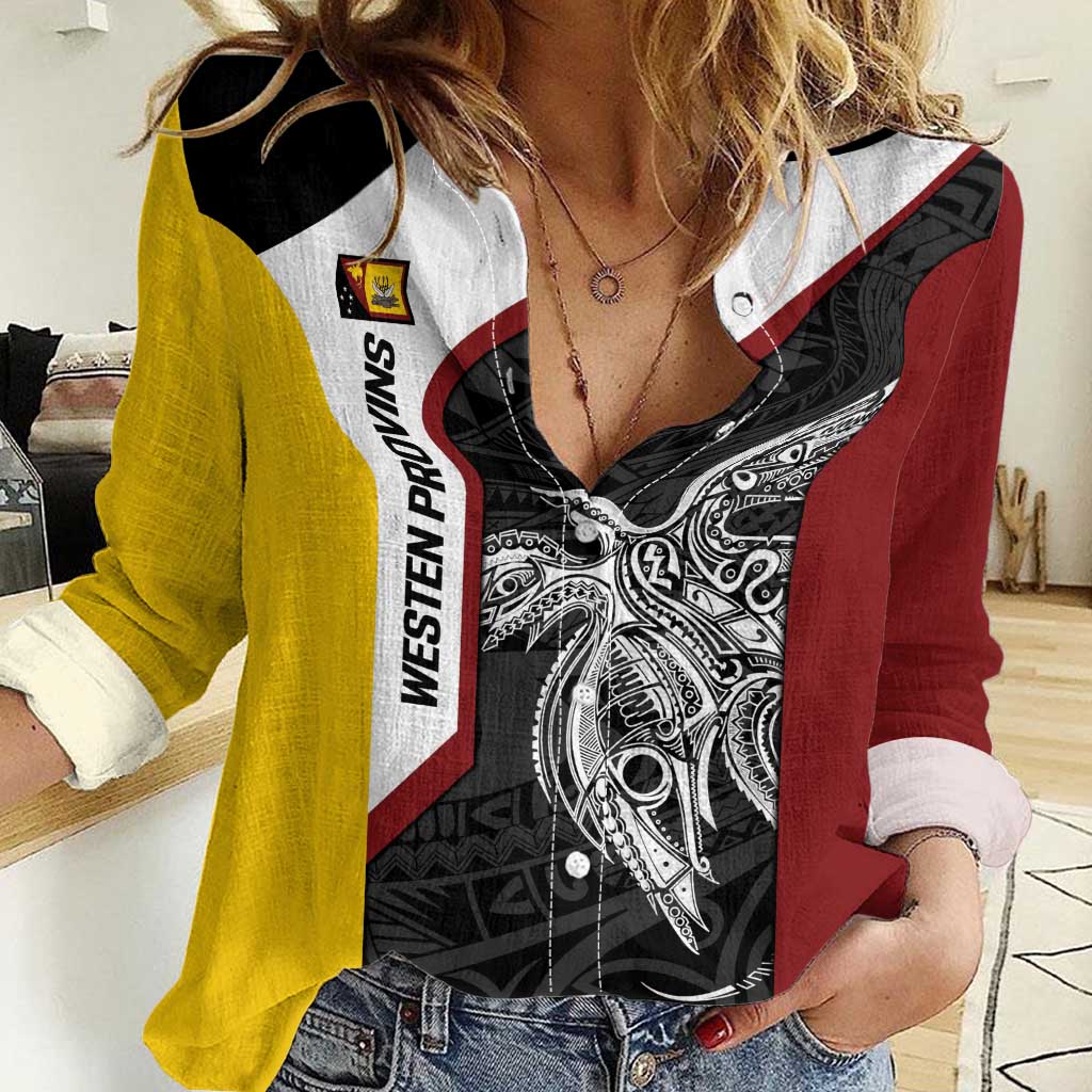 Personalised PNG Western Province Women Casual Shirt Bird of Paradise Tattoo Flag Motif LT9 Female Red - Polynesian Pride