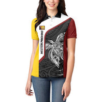 Personalised PNG Western Province Women Polo Shirt Bird of Paradise Tattoo Flag Motif - Polynesian Pride