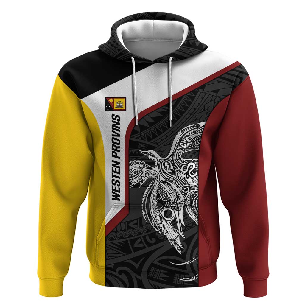 Personalised PNG Western Province Zip Hoodie Bird of Paradise Tattoo Flag Motif LT9 Pullover Hoodie Red - Polynesian Pride