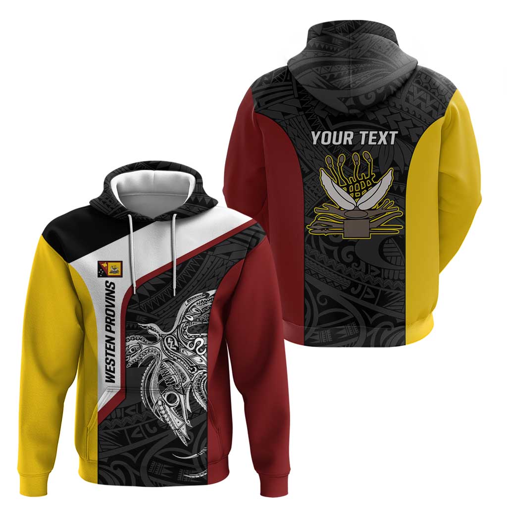 Personalised PNG Western Province Zip Hoodie Bird of Paradise Tattoo Flag Motif LT9 - Polynesian Pride
