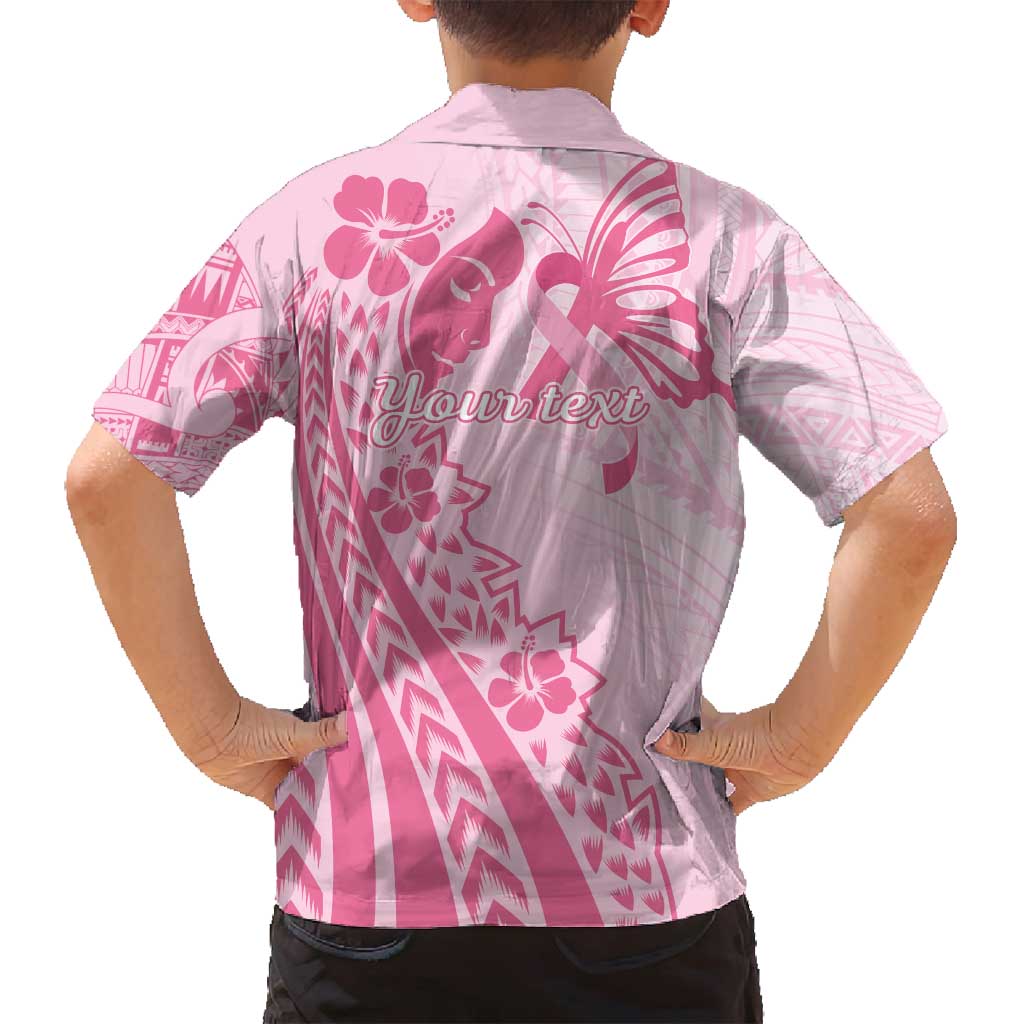 Pacific Girl and Butterfly Cancer Ribbon Personalised Family Matching Long Sleeve Bodycon Dress and Hawaiian Shirt LT9 - Polynesian Pride