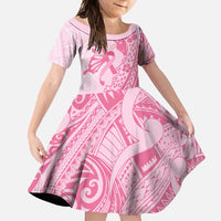 Pacific Girl and Butterfly Cancer Ribbon Personalised Family Matching Long Sleeve Bodycon Dress and Hawaiian Shirt LT9 Daughter's Dress Pink - Polynesian Pride