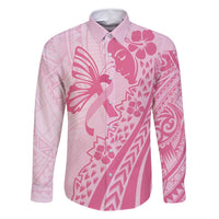 Pacific Girl and Butterfly Cancer Ribbon Personalised Family Matching Long Sleeve Bodycon Dress and Hawaiian Shirt LT9 Dad's Shirt - Long Sleeve Pink - Polynesian Pride