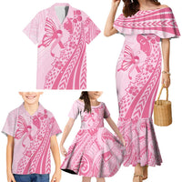 Pacific Girl and Butterfly Cancer Ribbon Personalised Family Matching Mermaid Dress and Hawaiian Shirt LT9 - Polynesian Pride