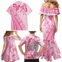 Pacific Girl and Butterfly Cancer Ribbon Personalised Family Matching Mermaid Dress and Hawaiian Shirt LT9 - Polynesian Pride