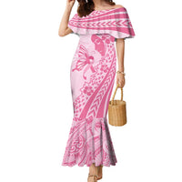 Pacific Girl and Butterfly Cancer Ribbon Personalised Family Matching Mermaid Dress and Hawaiian Shirt LT9 Mom's Dress Pink - Polynesian Pride