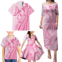 Pacific Girl and Butterfly Cancer Ribbon Personalised Family Matching Puletasi and Hawaiian Shirt LT9 - Polynesian Pride