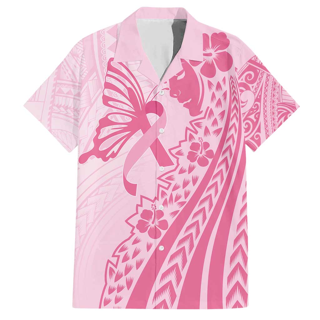 Pacific Girl and Butterfly Cancer Ribbon Personalised Family Matching Short Sleeve Bodycon Dress and Hawaiian Shirt LT9 Dad's Shirt - Short Sleeve Pink - Polynesian Pride