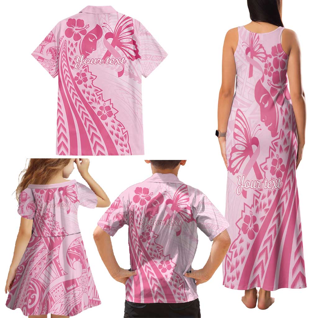 Pacific Girl and Butterfly Cancer Ribbon Personalised Family Matching Tank Maxi Dress and Hawaiian Shirt