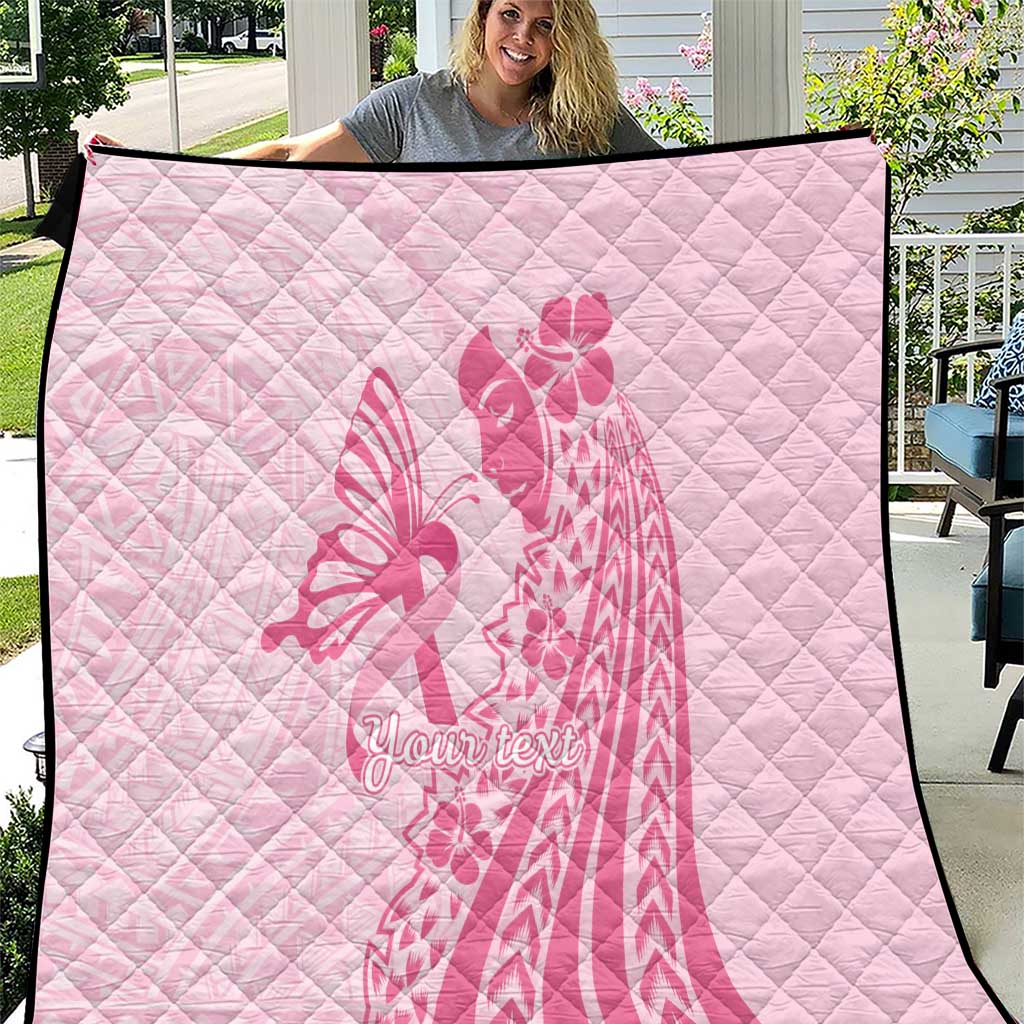 Pacific Girl and Butterfly Cancer Ribbon Personalised Quilt LT9 Pink - Polynesian Pride