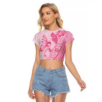 Pacific Girl and Butterfly Cancer Ribbon Personalised Raglan Cropped T Shirt