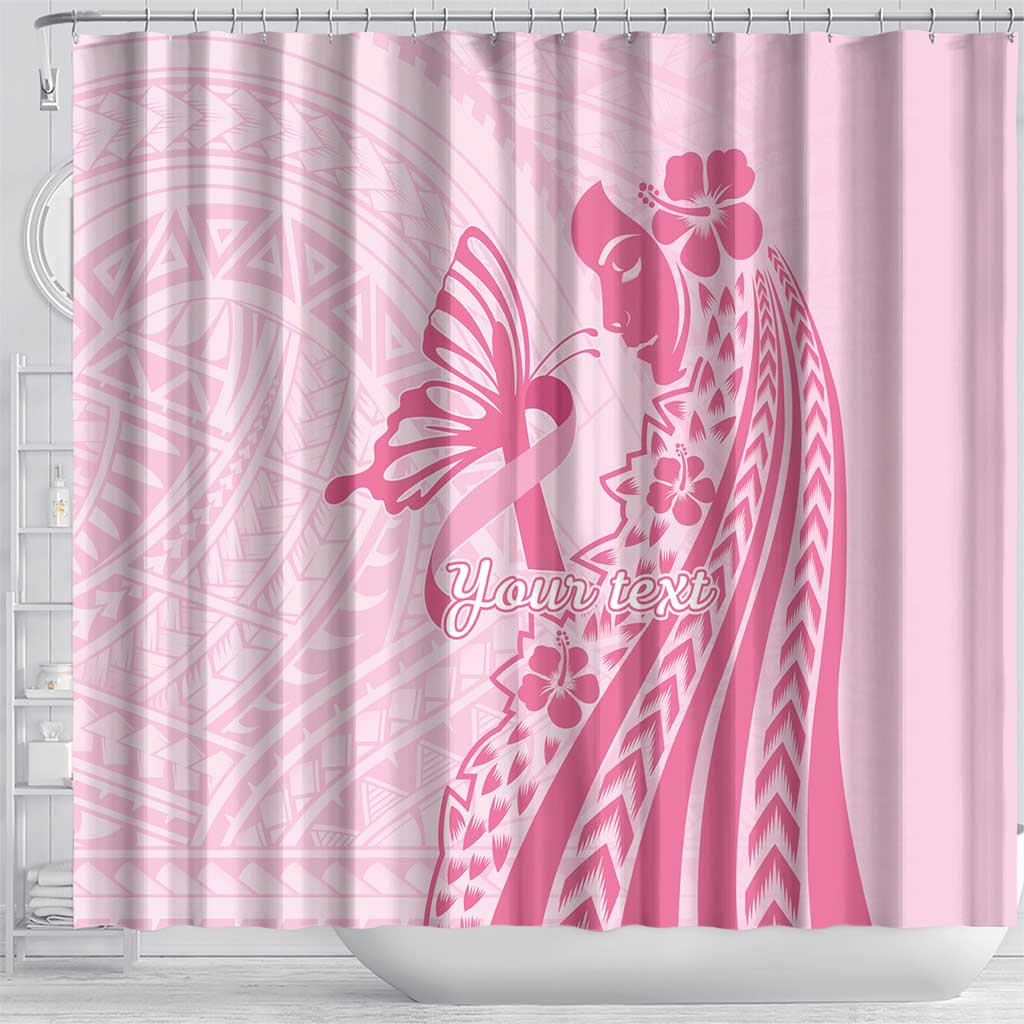Pacific Girl and Butterfly Cancer Ribbon Personalised Shower Curtain