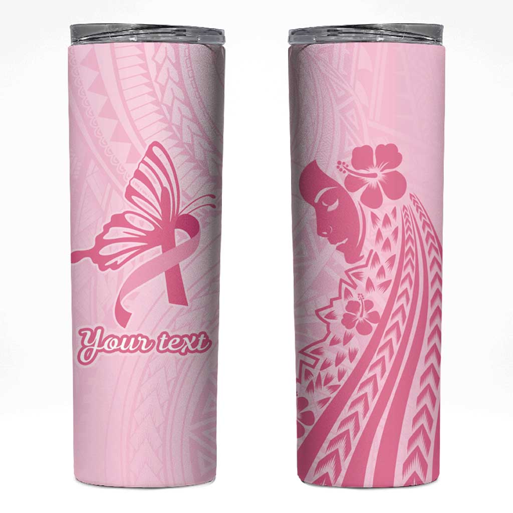 Pacific Girl and Butterfly Cancer Ribbon Personalised Skinny Tumbler