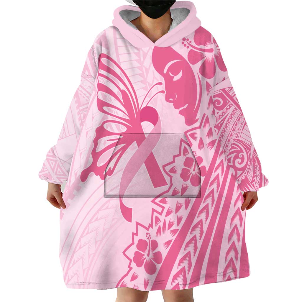 Pacific Girl and Butterfly Cancer Ribbon Personalised Wearable Blanket Hoodie
