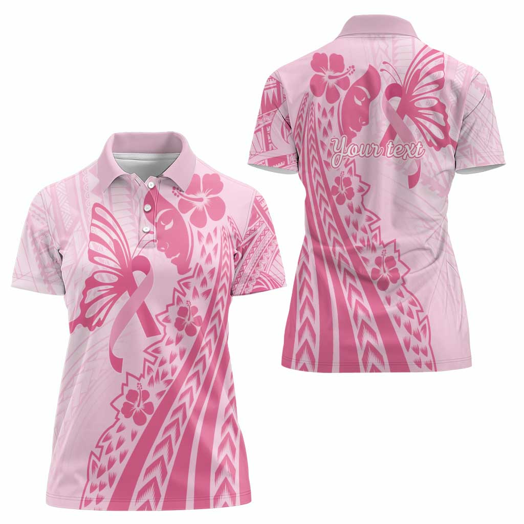 Pacific Girl and Butterfly Cancer Ribbon Personalised Women Polo Shirt