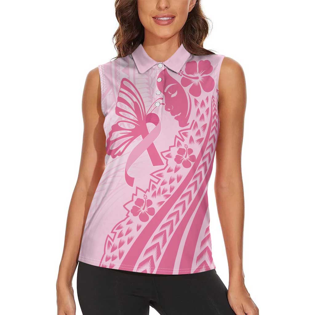 Pacific Girl and Butterfly Cancer Ribbon Personalised Women Sleeveless Polo Shirt