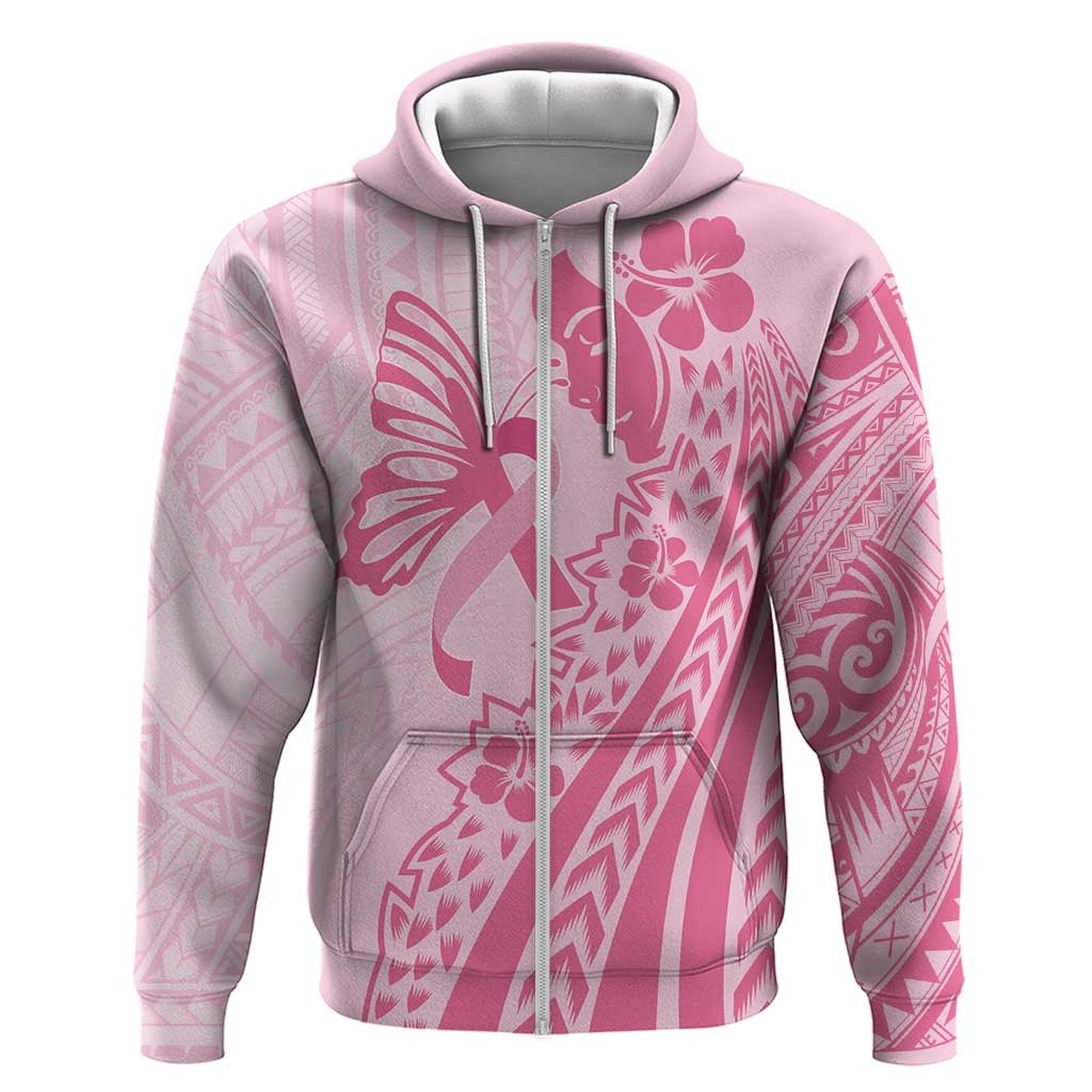 Pacific Girl and Butterfly Cancer Ribbon Personalised Zip Hoodie
