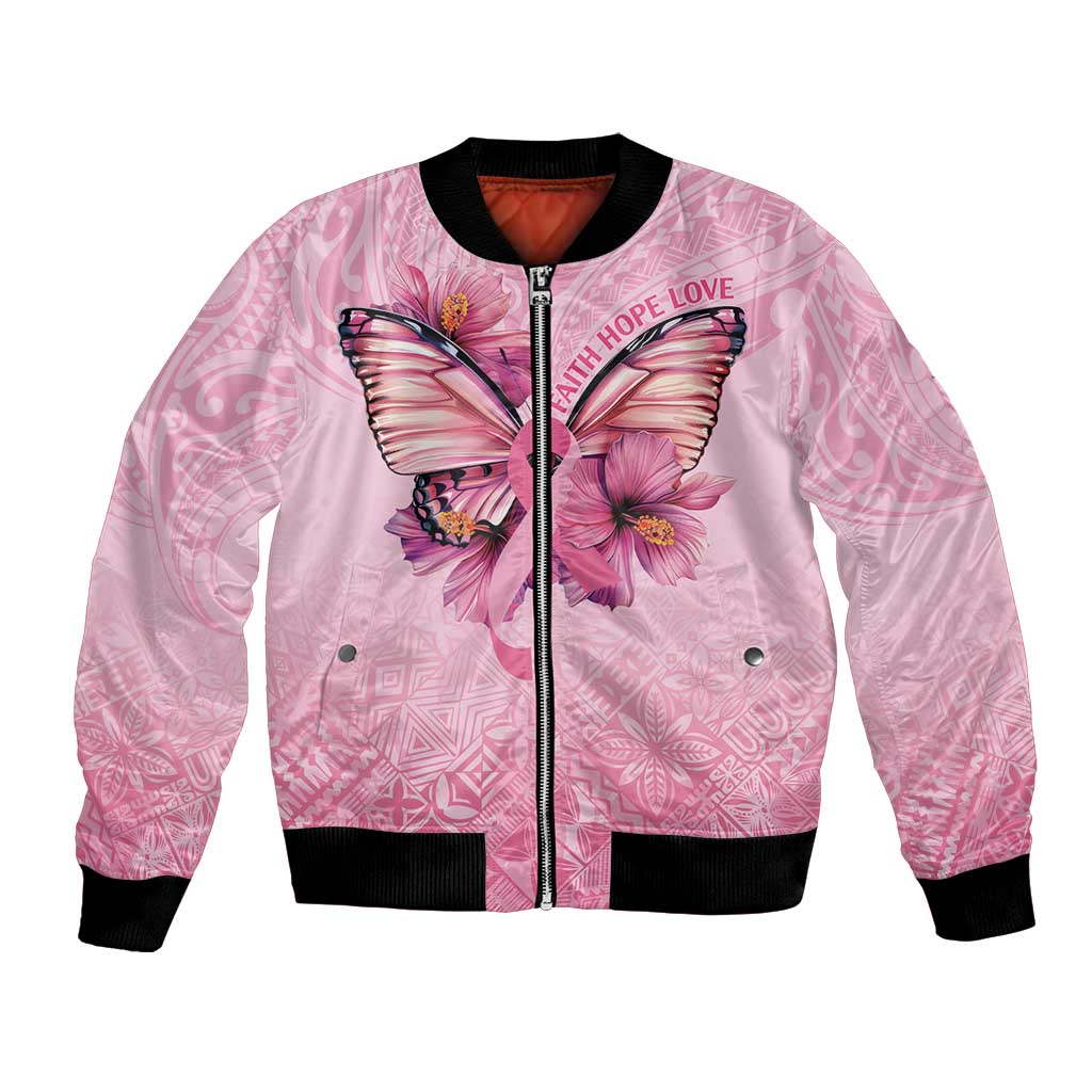 Faith Hope Love Butterfly Ribbon Personalised Bomber Jacket LT9 Unisex Pink - Polynesian Pride
