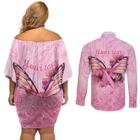 Faith Hope Love Butterfly Ribbon Personalised Couples Matching Off Shoulder Short Dress and Long Sleeve Button Shirt
