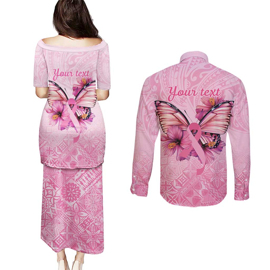 Faith Hope Love Butterfly Ribbon Personalised Couples Matching Puletasi and Long Sleeve Button Shirt