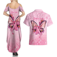 Faith Hope Love Butterfly Ribbon Personalised Couples Matching Summer Maxi Dress and Hawaiian Shirt