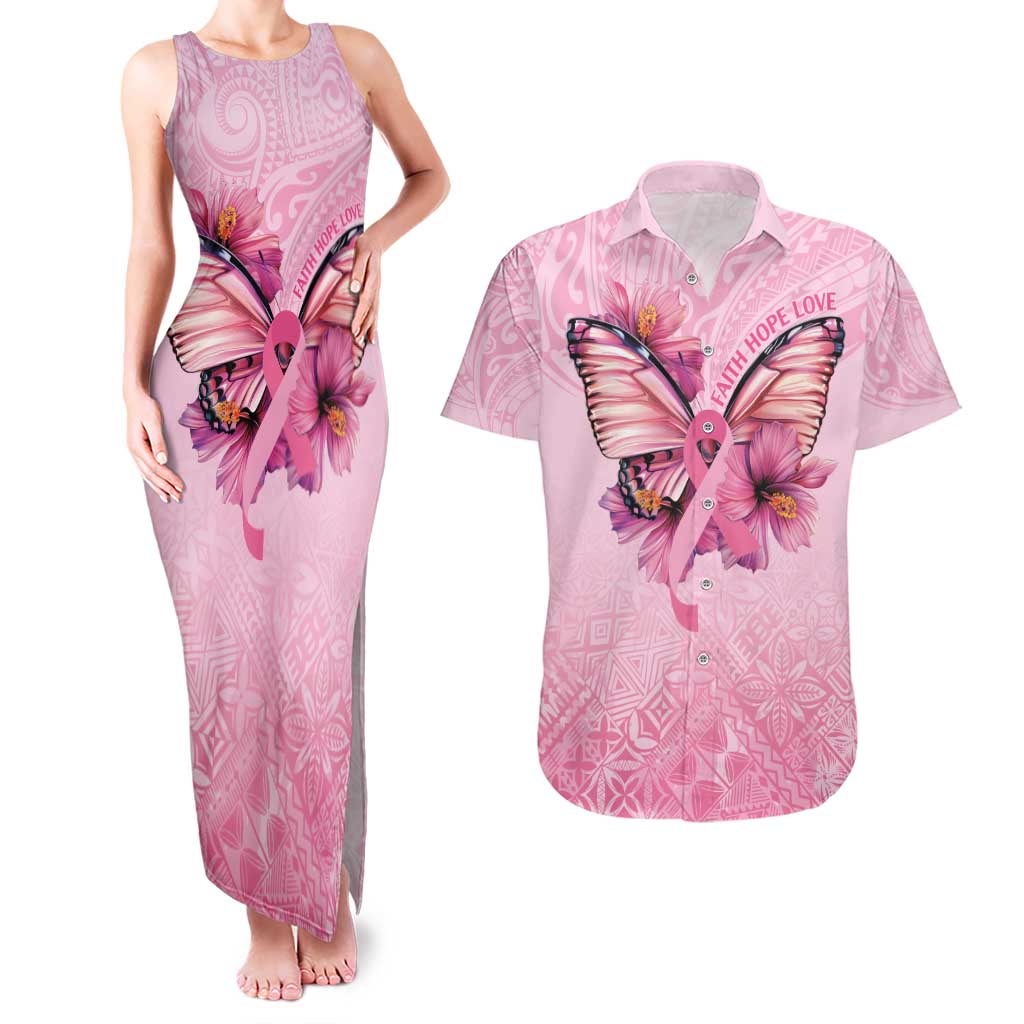 Faith Hope Love Butterfly Ribbon Personalised Couples Matching Tank Maxi Dress and Hawaiian Shirt