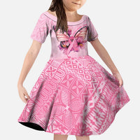 Faith Hope Love Butterfly Ribbon Personalised Family Matching Puletasi and Hawaiian Shirt LT9 Daughter's Dress Pink - Polynesian Pride