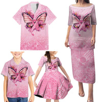 Faith Hope Love Butterfly Ribbon Personalised Family Matching Puletasi and Hawaiian Shirt LT9 - Polynesian Pride