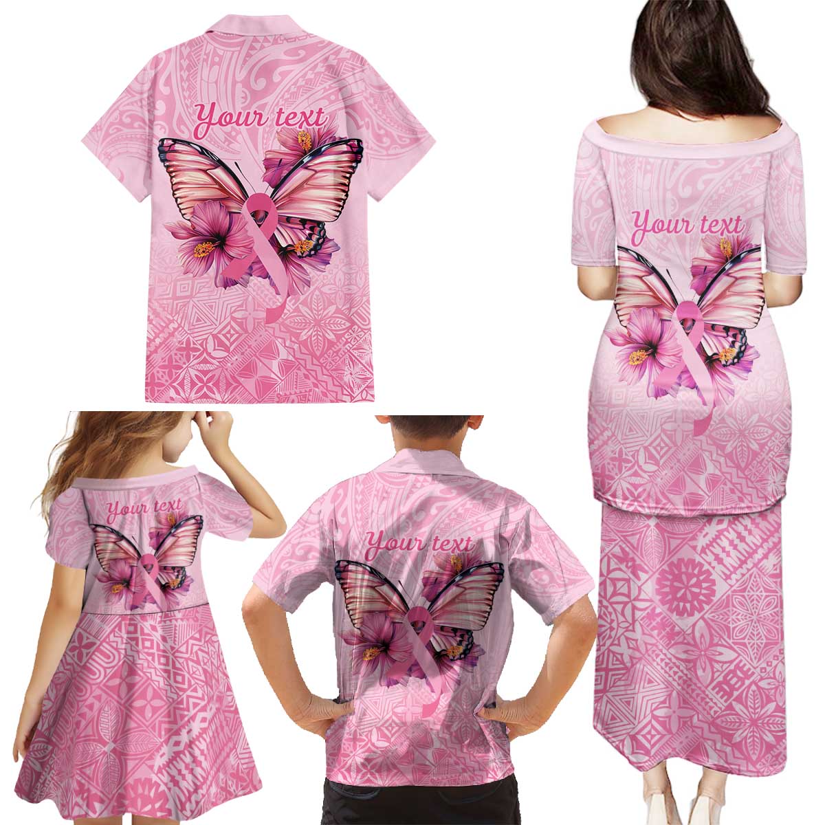 Faith Hope Love Butterfly Ribbon Personalised Family Matching Puletasi and Hawaiian Shirt LT9 - Polynesian Pride