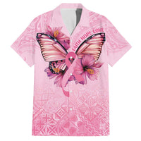 Faith Hope Love Butterfly Ribbon Personalised Family Matching Puletasi and Hawaiian Shirt LT9 Dad's Shirt - Short Sleeve Pink - Polynesian Pride