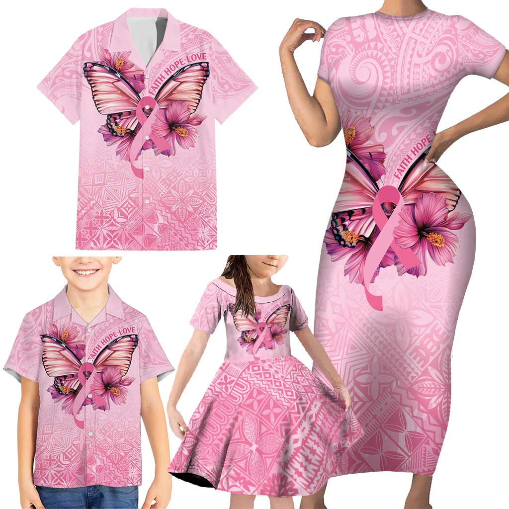 Faith Hope Love Butterfly Ribbon Personalised Family Matching Short Sleeve Bodycon Dress and Hawaiian Shirt LT9 - Polynesian Pride