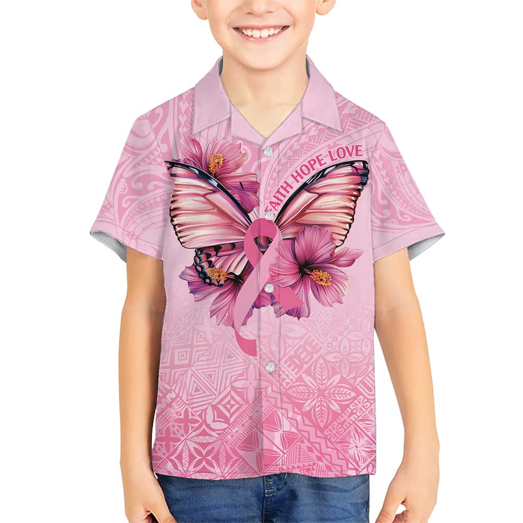 Faith Hope Love Butterfly Ribbon Personalised Family Matching Short Sleeve Bodycon Dress and Hawaiian Shirt LT9 Son's Shirt Pink - Polynesian Pride