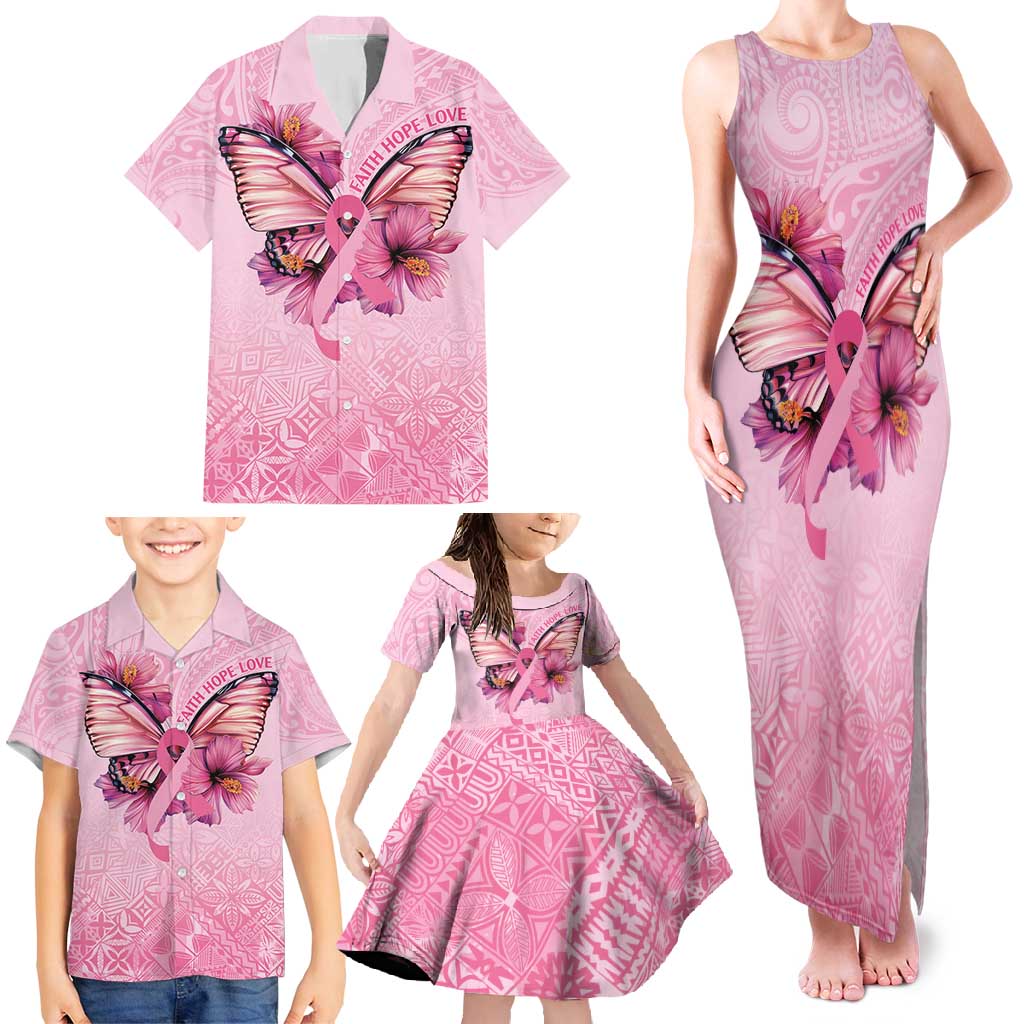 Faith Hope Love Butterfly Ribbon Personalised Family Matching Tank Maxi Dress and Hawaiian Shirt