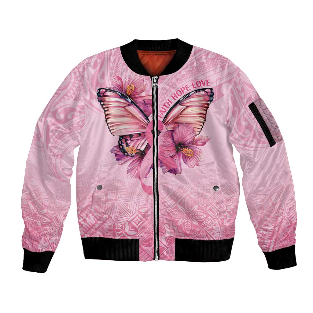 Faith Hope Love Butterfly Ribbon Personalised Sleeve Zip Bomber Jacket LT9 Unisex Pink - Polynesian Pride